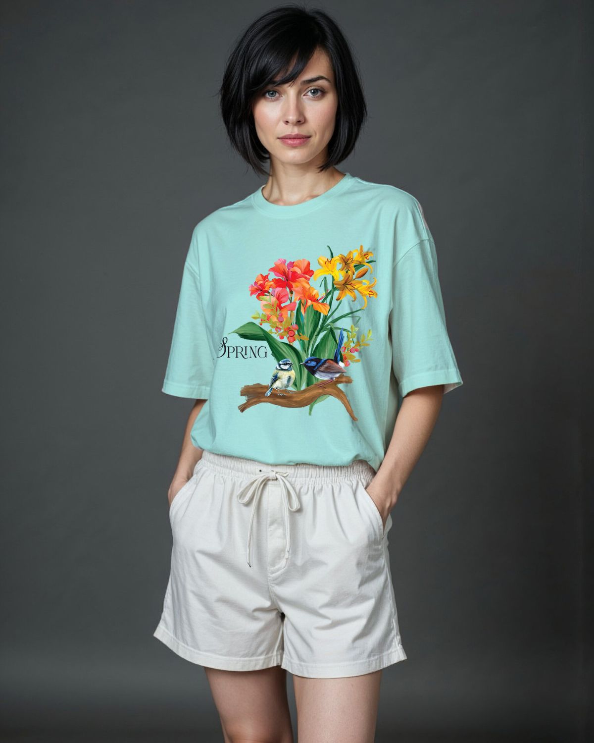 "Spring Serenade" Oversized T-Shirt and Shorts combo.