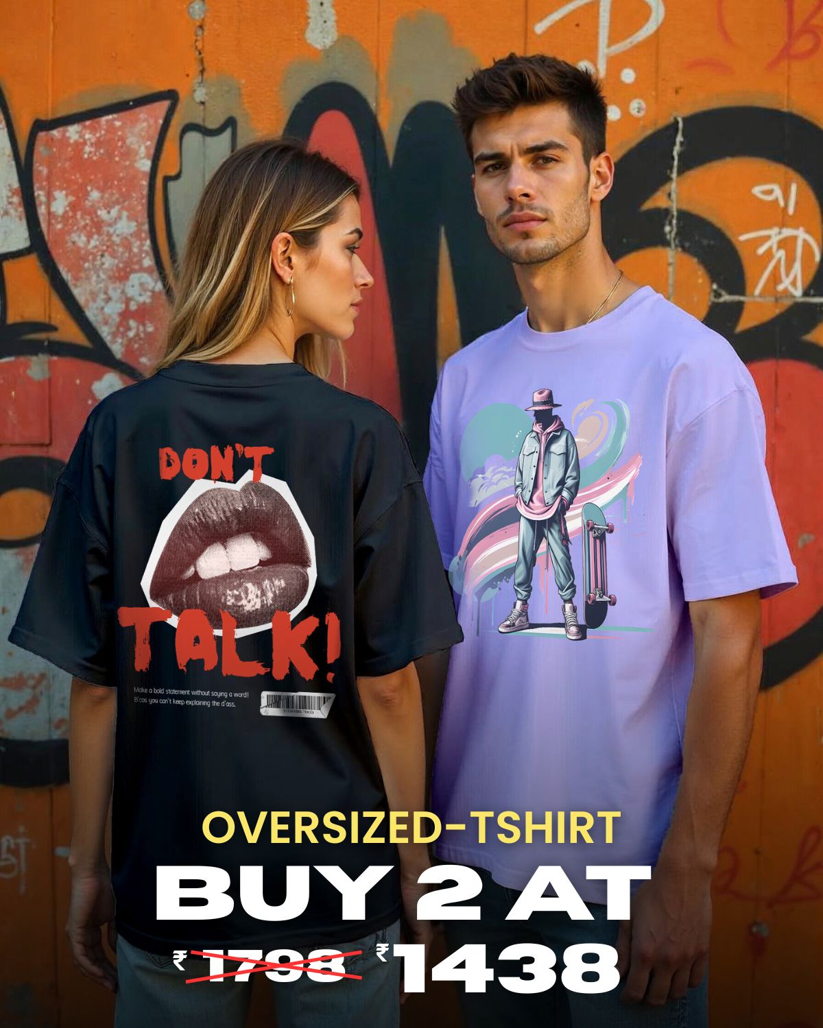 Talk Less, Skate More Oversized Tshirt Combo