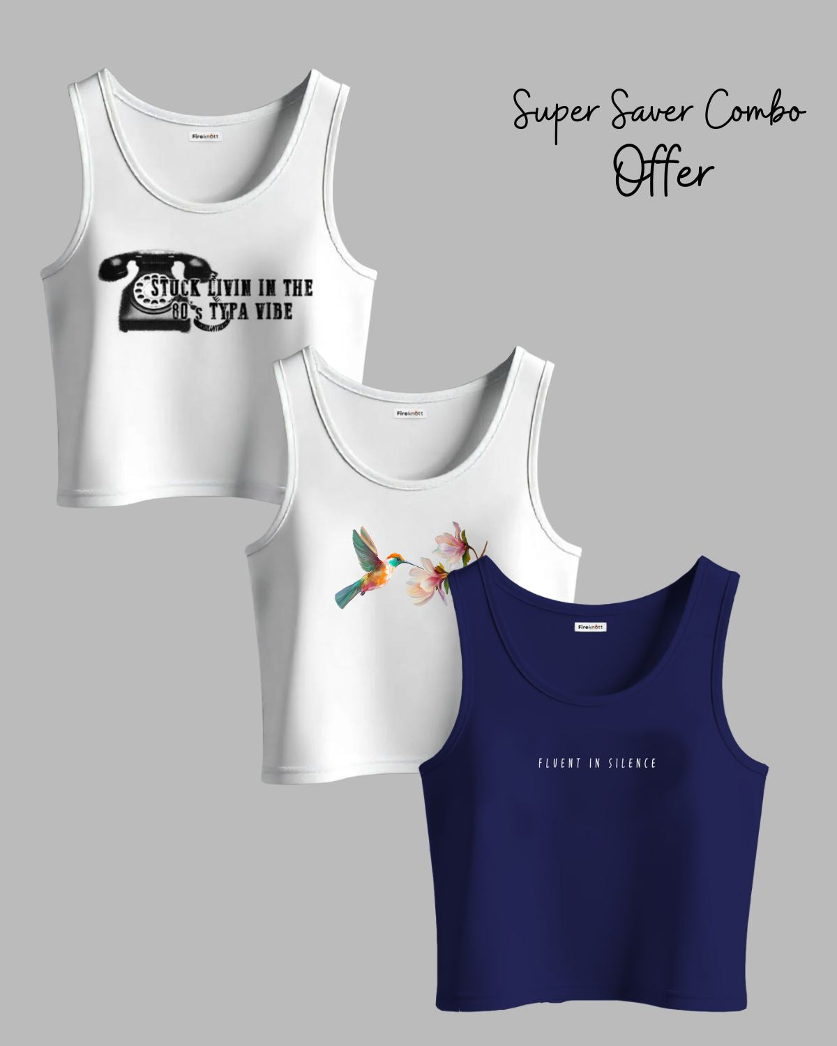 White and Royal Blue - Crop Tank Combo