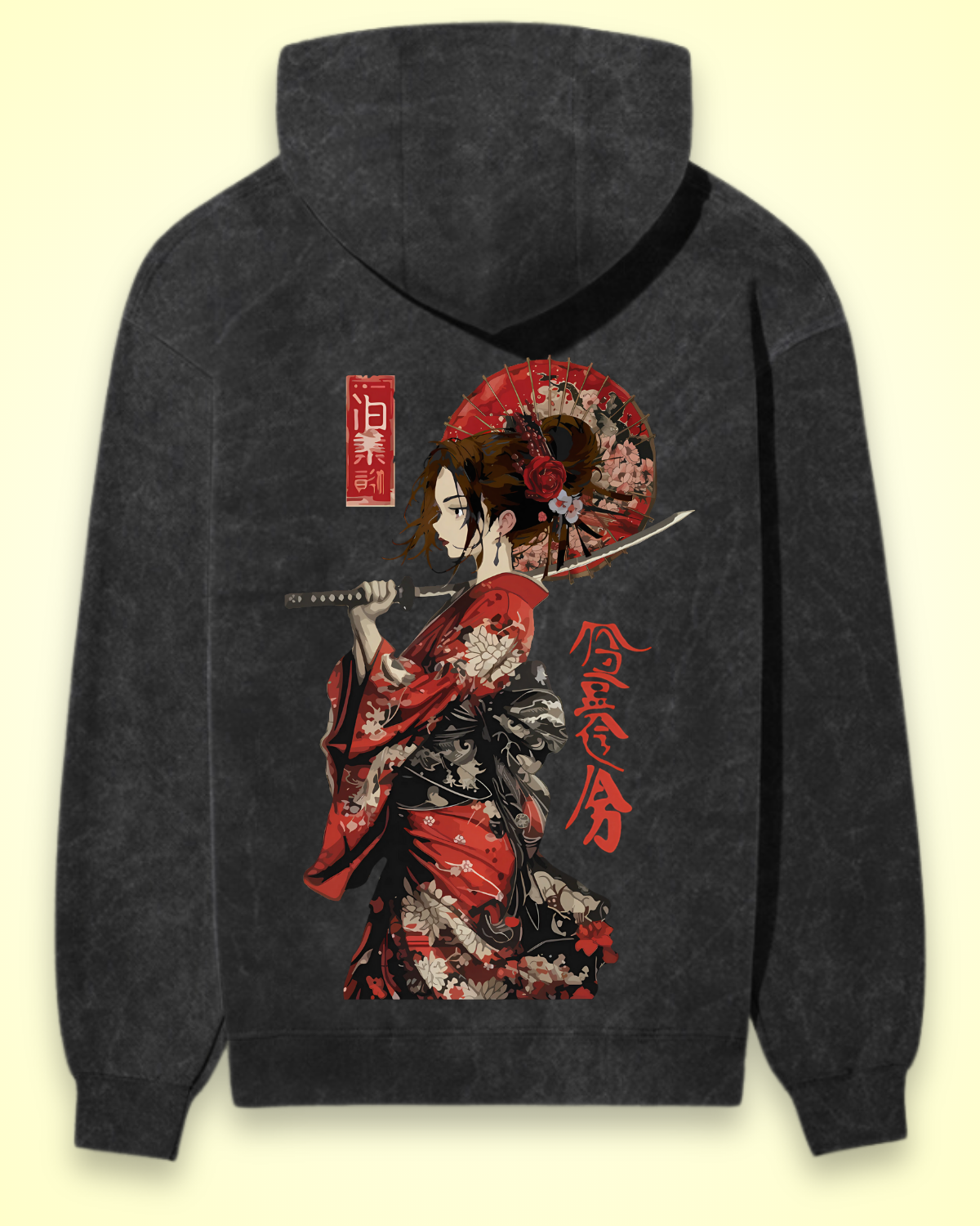 Samurai Elegance Hoodie - Washed Black