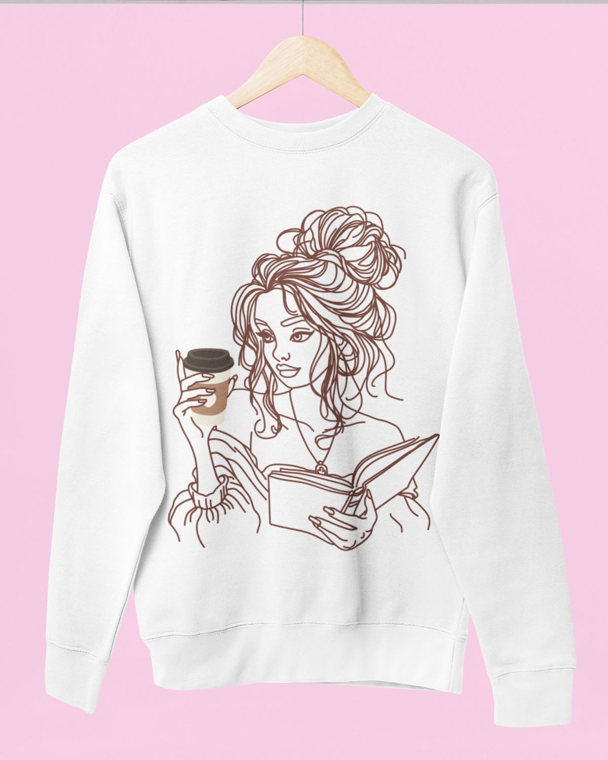 Coffee and Literature Minimalist Oversize Sweatshirt - White