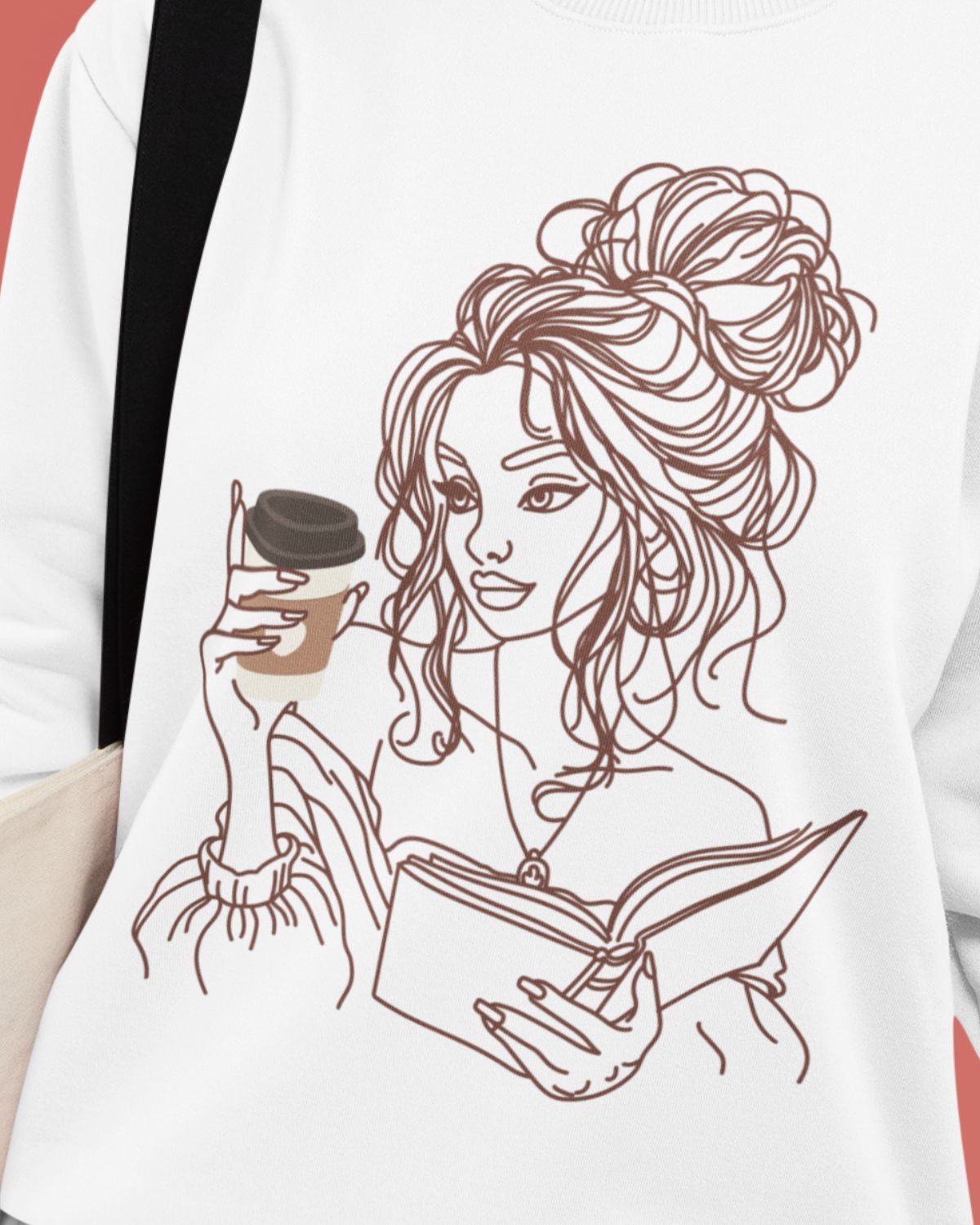 Coffee and Literature Minimalist Oversize Sweatshirt - White