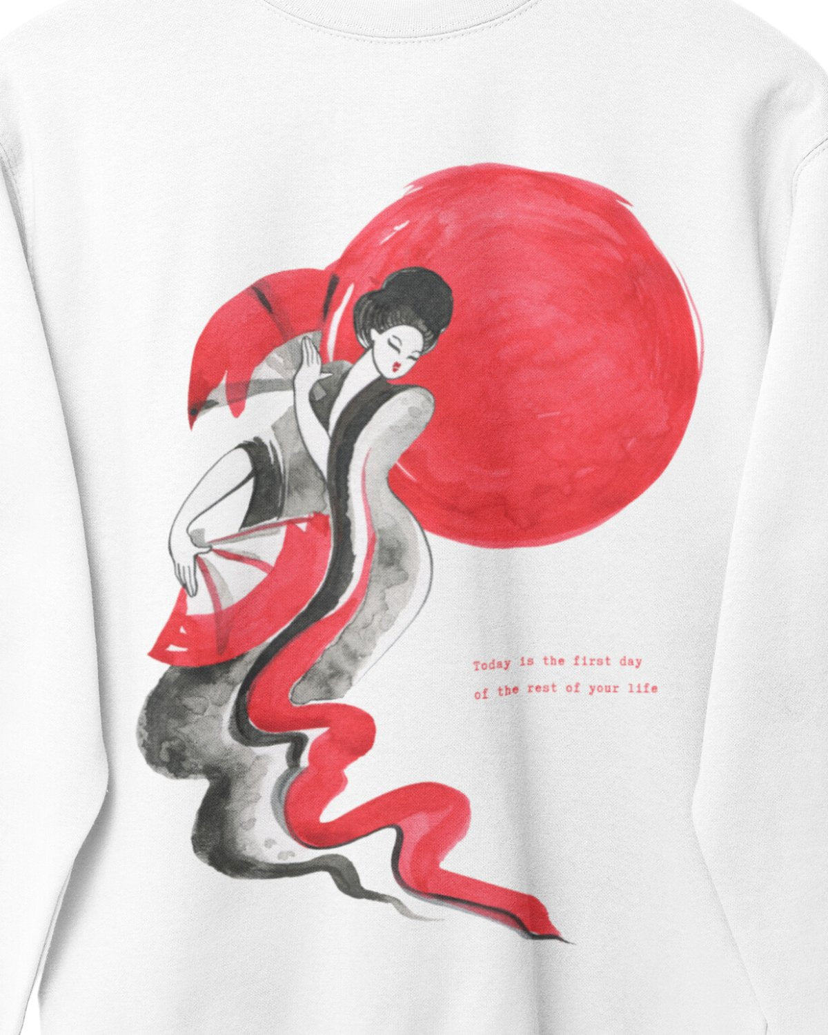 Red Moon Geisha Oversize Sweatshirt - Artistic Elegance