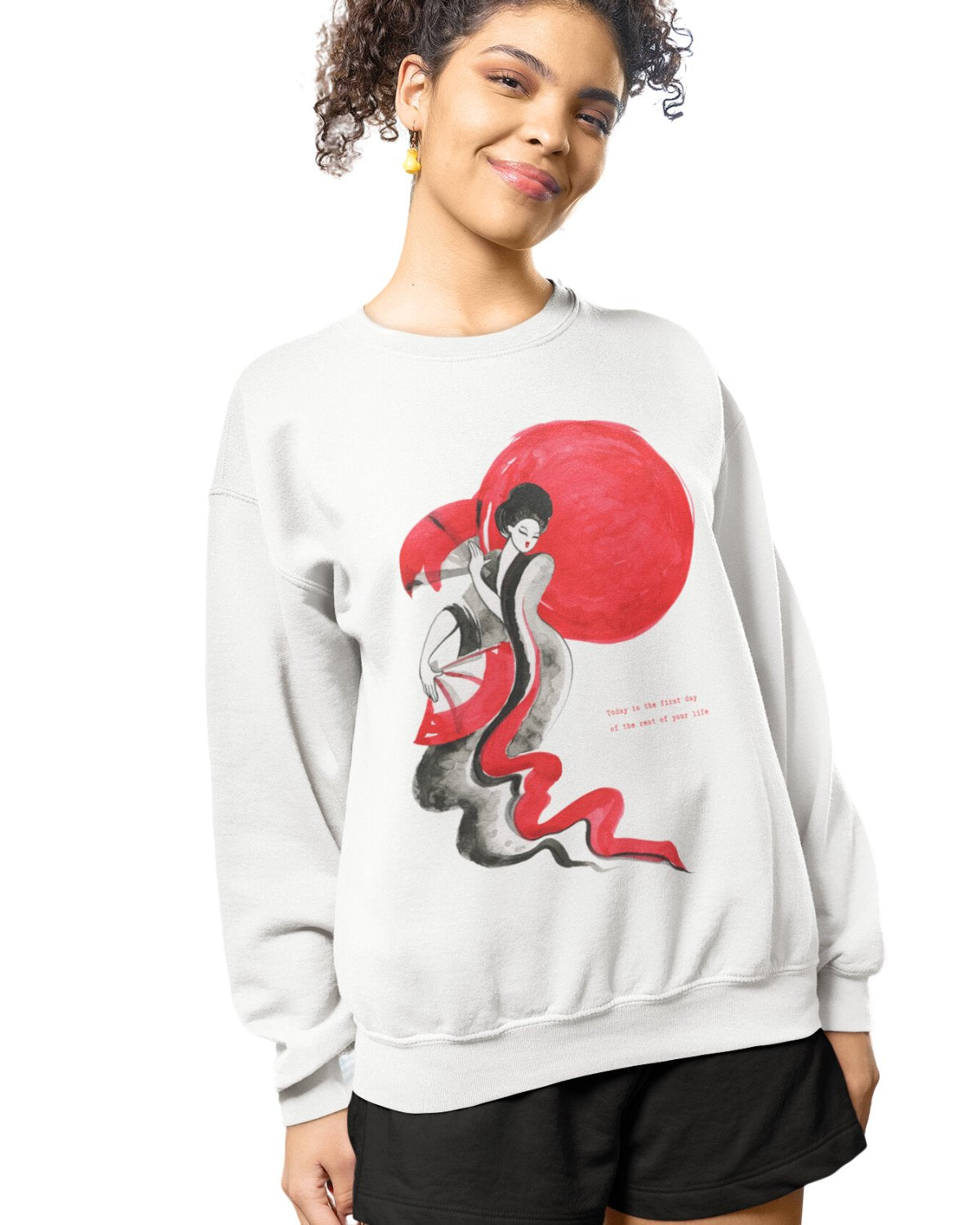 Red Moon Geisha Oversize Sweatshirt - Artistic Elegance