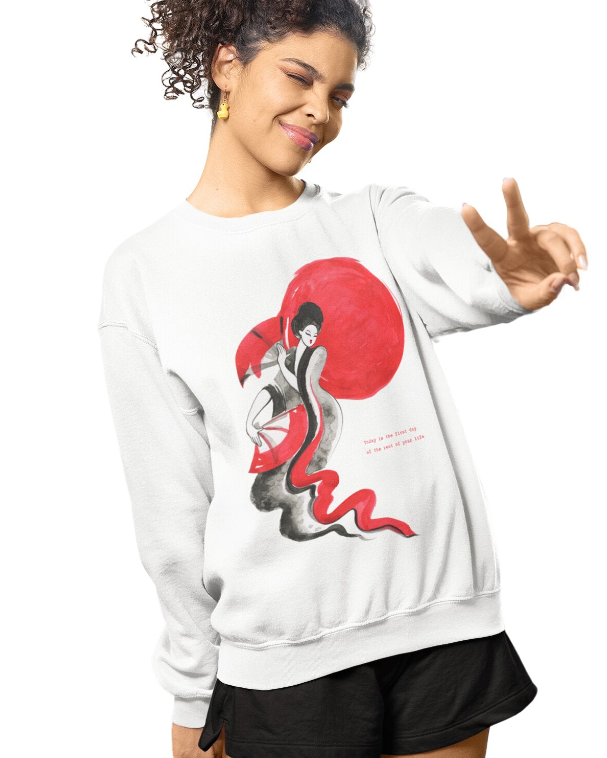 Red Moon Geisha Oversize Sweatshirt - Artistic Elegance