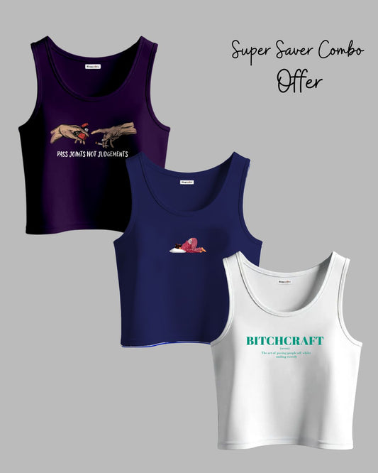 Purple, Royal Blue and White - Crop Tank Combo