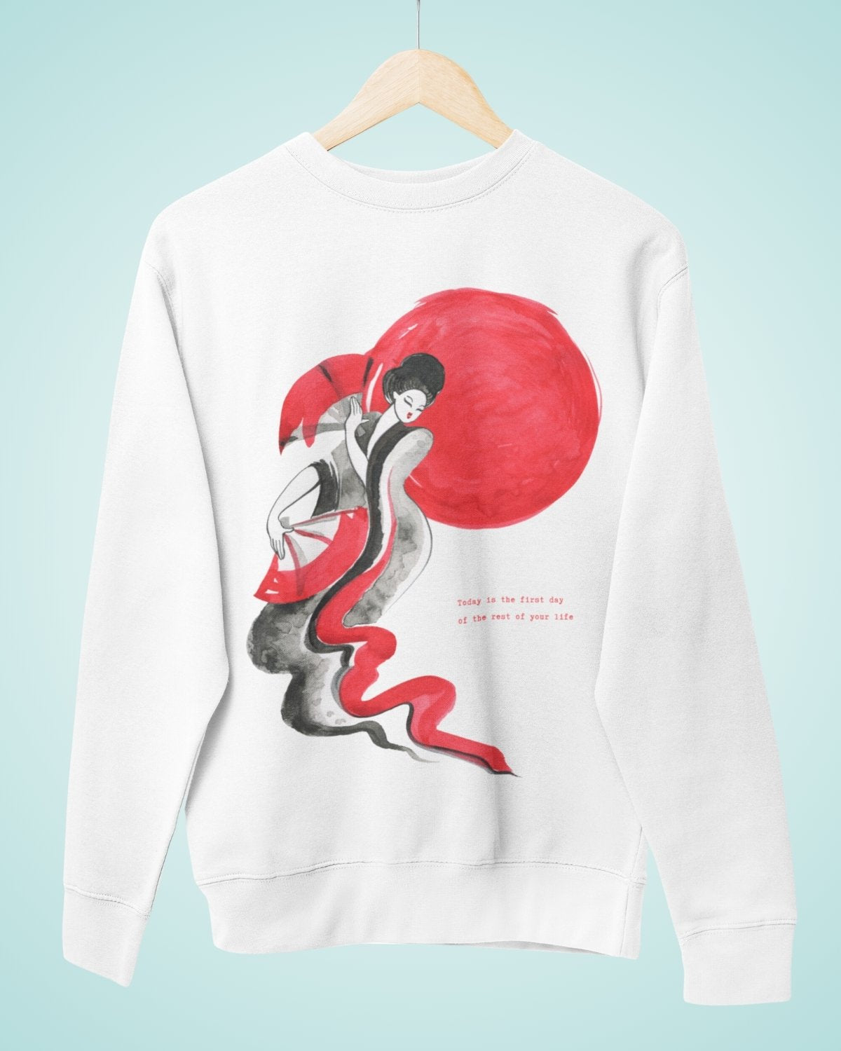 Red Moon Geisha Oversize Sweatshirt - Artistic Elegance